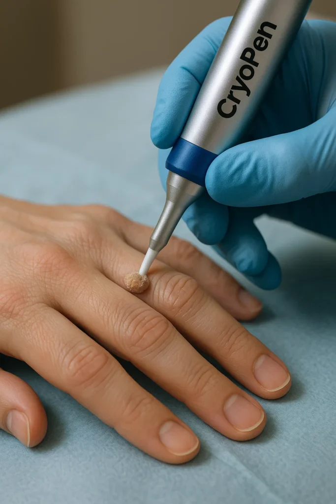 example of cryopen wart removal Essex treatment on a persons finger