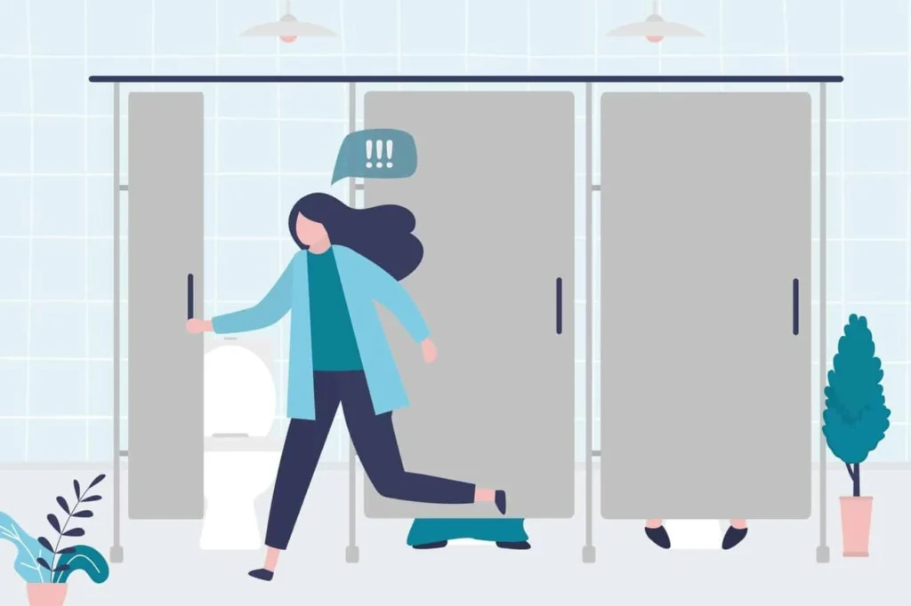 graphic of Urine incontinence Essex woman running to the toilet.