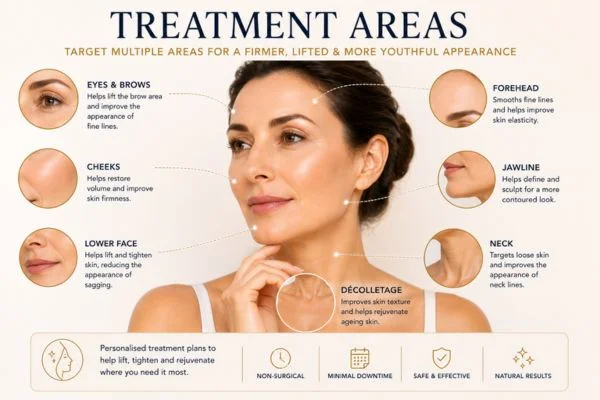 Areas of treatment for the ultimate lift tighten treatment Essex